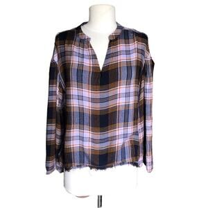Jessica Simpson Jenna Womens Boho Hi-Lo Plaid Notch-Neck Pullover Top Small